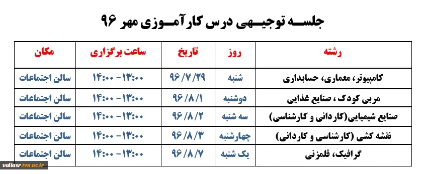 جلسـه توجیـهی درس کارآمـوزی مهر 96 2