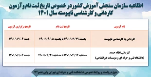 اطلاعیه سازمان سنجش در خصوص تاریخ ثبت نام و آزمون کاردانی و کاردانی به کارشناسی ناپیوسته۱۴۰۱ 4