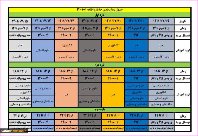 اطلاعیه مهم در خصوص تغییر زمانبندی حذف و اضافه 2