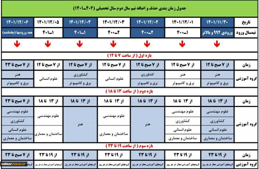 جدول زمان بندی حذف و اضافه نیم سال دوم سال  تحصیلی ۱۴۰۲_۱۴۰۱ 3