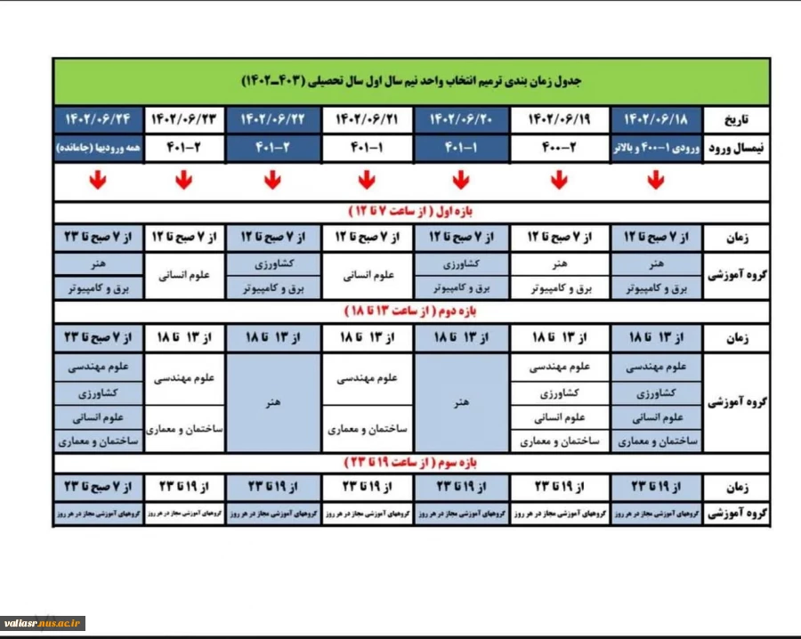 جدول ترمیم انتخاب واحد 2