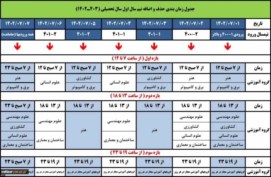 جدول زمانبندی حذف و اضافه نیمسال اول 1403-1402 6