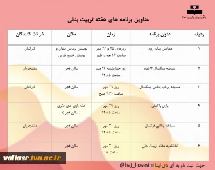 برنامه هفته تربیت بدنی در دانشکده ولی عصر(عج) 2