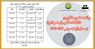 برنامه حضور مشاورین دانشکده فنی ولیعصر (عج)
نیمسال اول تحصیلی 1403-1402 2