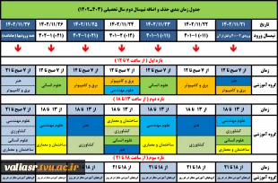 جدول زمان بندی انتخاب واحد نیم‌سال دوم سال تحصیلی (403ـ1402) 2