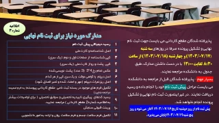 اطلاعیه شماره3
مدارک مورد نیاز برای ثبت نام نهایی