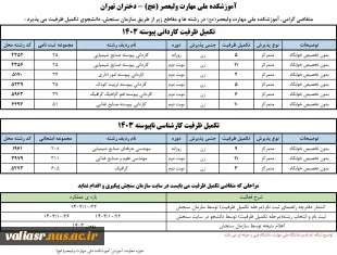 کد رشته های تکمیل ظرفیت دانشکده ولی عصر(عج) 2